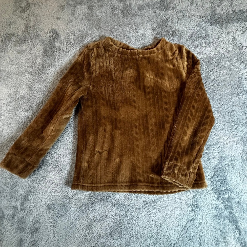 Bearpaw Girls Brown Fleece Pajama Set Cable Knit Texture 7/8 QGA7747-250-9SB